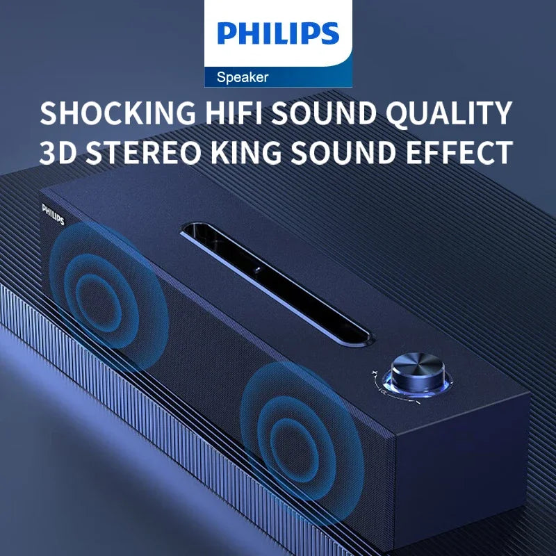 New Philips SPA3808 Wireless Speakers Supports Bluetooth and Wired Connections Loudspeaker Convenient Wooden Computer Voice Box