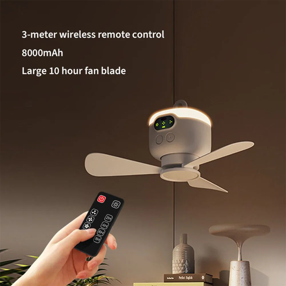 8000mAh USB Rechargeable Ceiling Fan Removable Blades Night Lamp Lighting Capacity Household Outdoor Fan LED Lamp Ceiling Fan