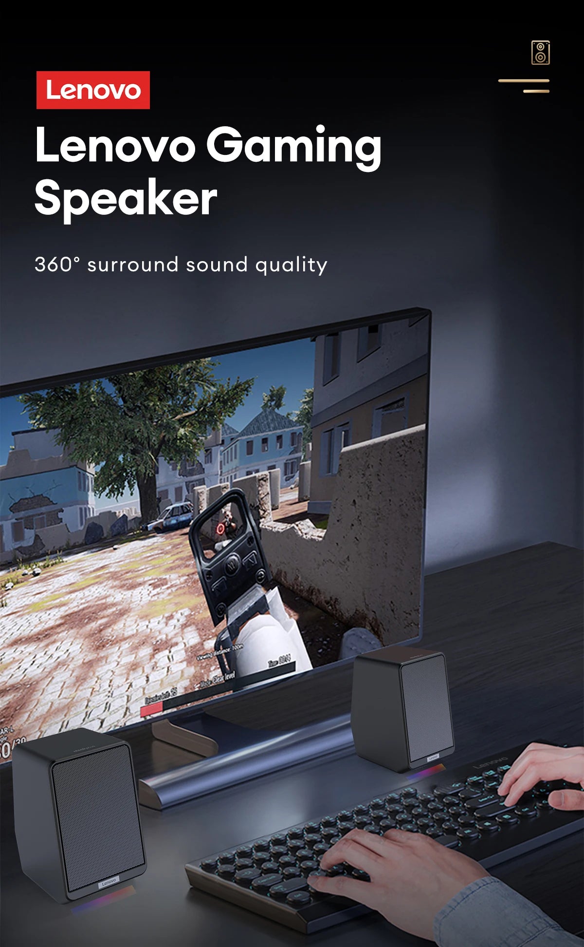 Lenovo TS38 Wired Desktop Speakers 3.5mm USB Gaming Stereo Surround Music RGB Speakers Sound Bar for Computer PC Loudspeakers