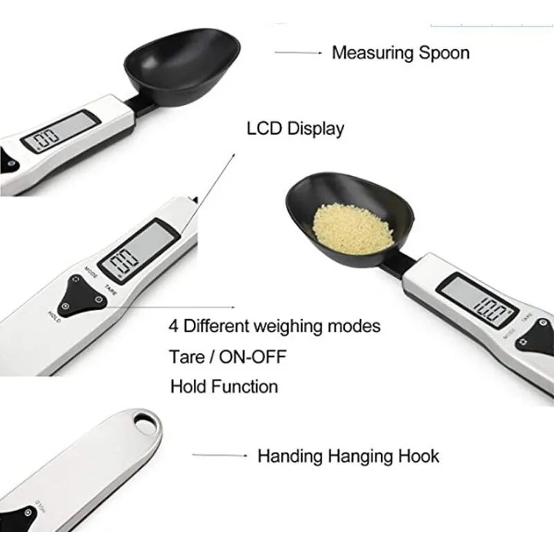 LCD Digital Electronic Weight Measuring Spoon Kitchen Scale Cooking Food 500g/0.1g Kitchen Tool Stainless Steel + Plastic